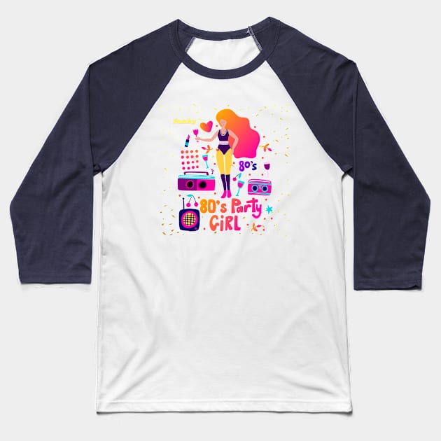 80's pink party girl Baseball T-Shirt by redsunflower